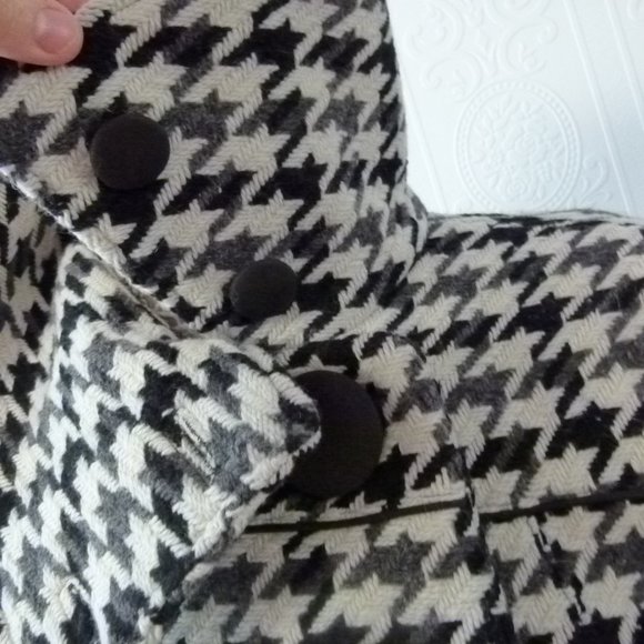 SOLD SOIA & KYO Houndstooth in Black / White/ gray coat jacket L missing button - Picture 6 of 8